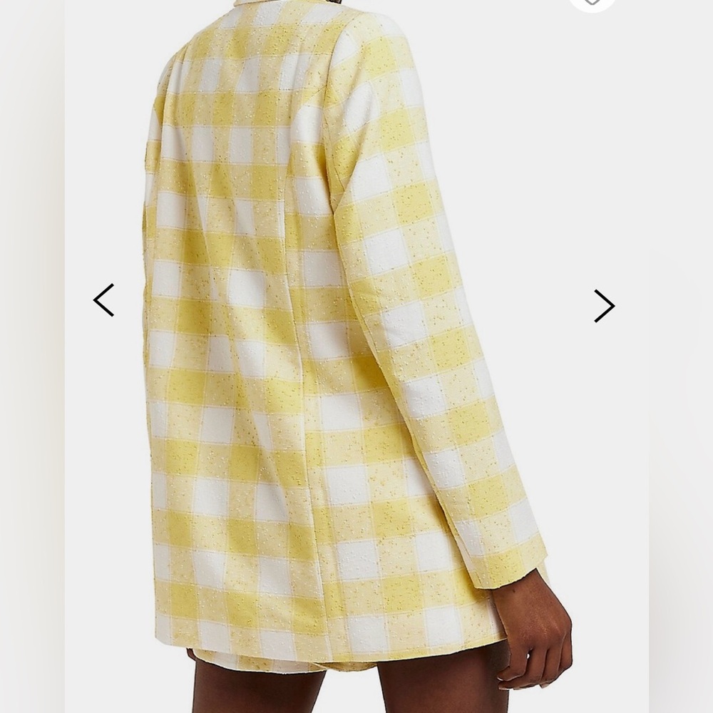 River Island Open Front Blazer | Yellow Check Print | Size 6
